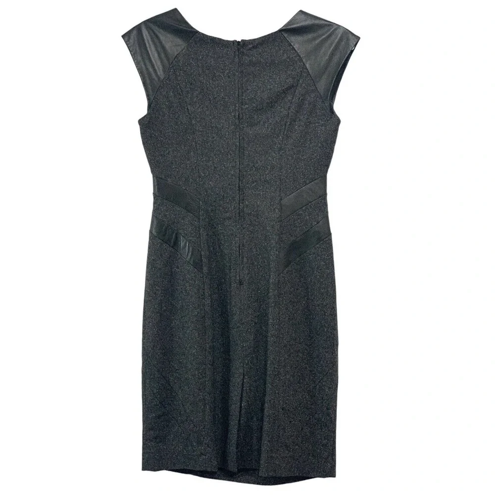 Rebecca Taylor Women’s Herringbone Gray Wool Silk Lambs Leather Trim Size 6 - Picture 2 of 14